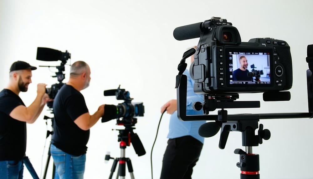 Team filming a video shoot for a business campaign Team filming a video shoot for a business campaign